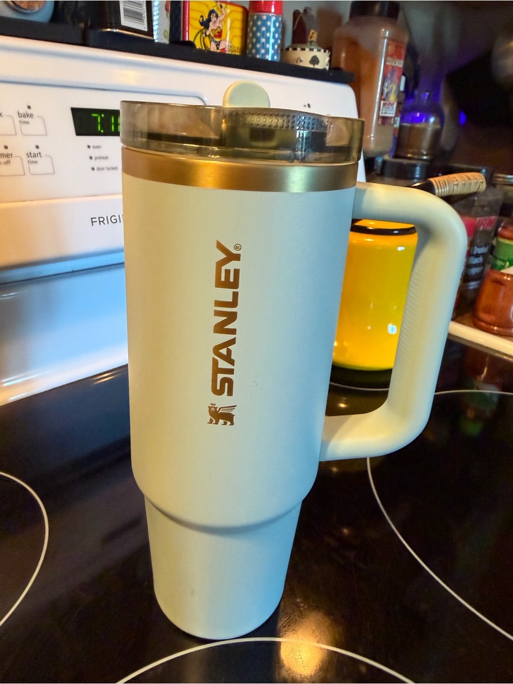 Stanley Ivory Travel Mug with Gold Accents and Handle